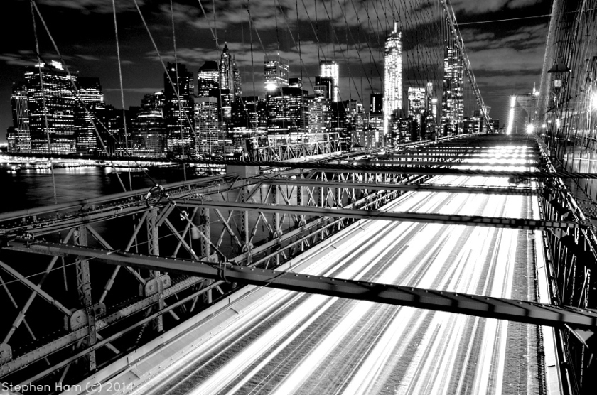 Brooklyn Bridge NYC new york city nightview scene night stephen ham media bbx new york NY bridges famous black and white